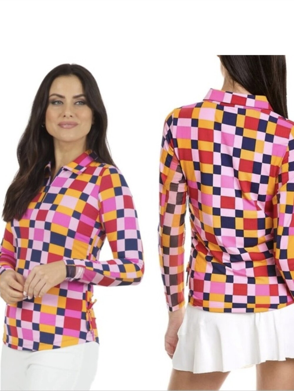 IBKUL Women’s Annalise Print Long‎ Sleeve Mock Neck Top Size Medium UPF 50+ Golf
